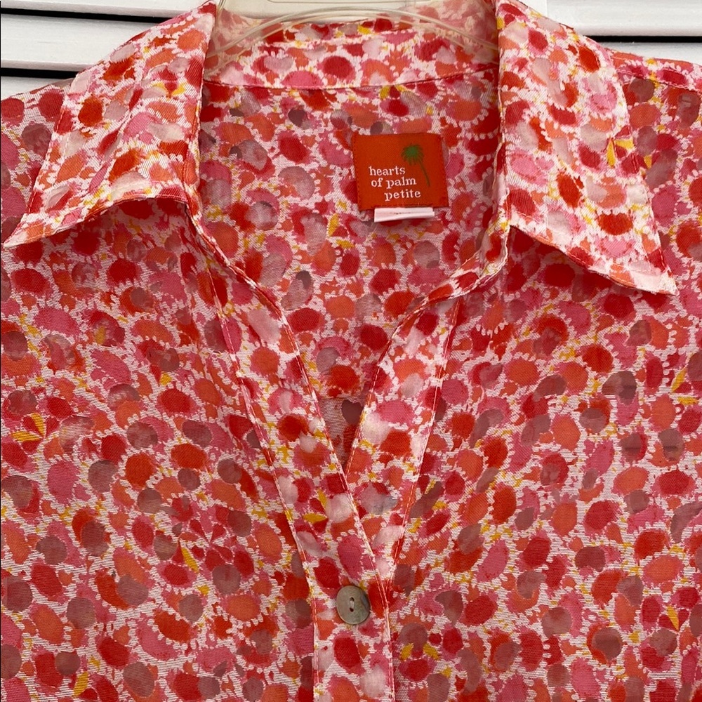 NWOT Hearts of Palm Sz 12P Orange and White Sheer Blouse with 3/4 Sleeve